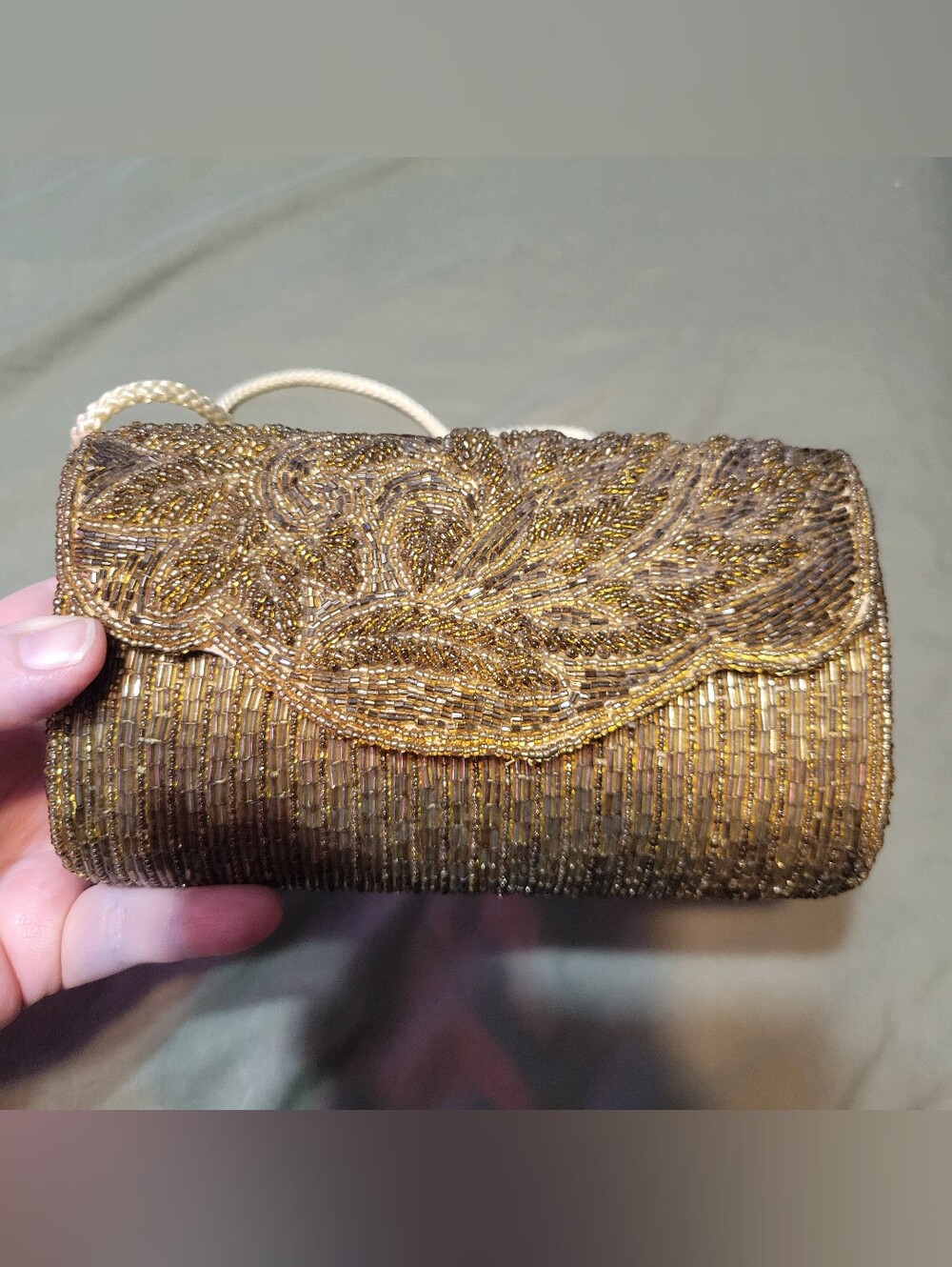 Antique Hand Beaded Vintage Handbag Clutch Silk Lined Shoulder Bag Handmade
